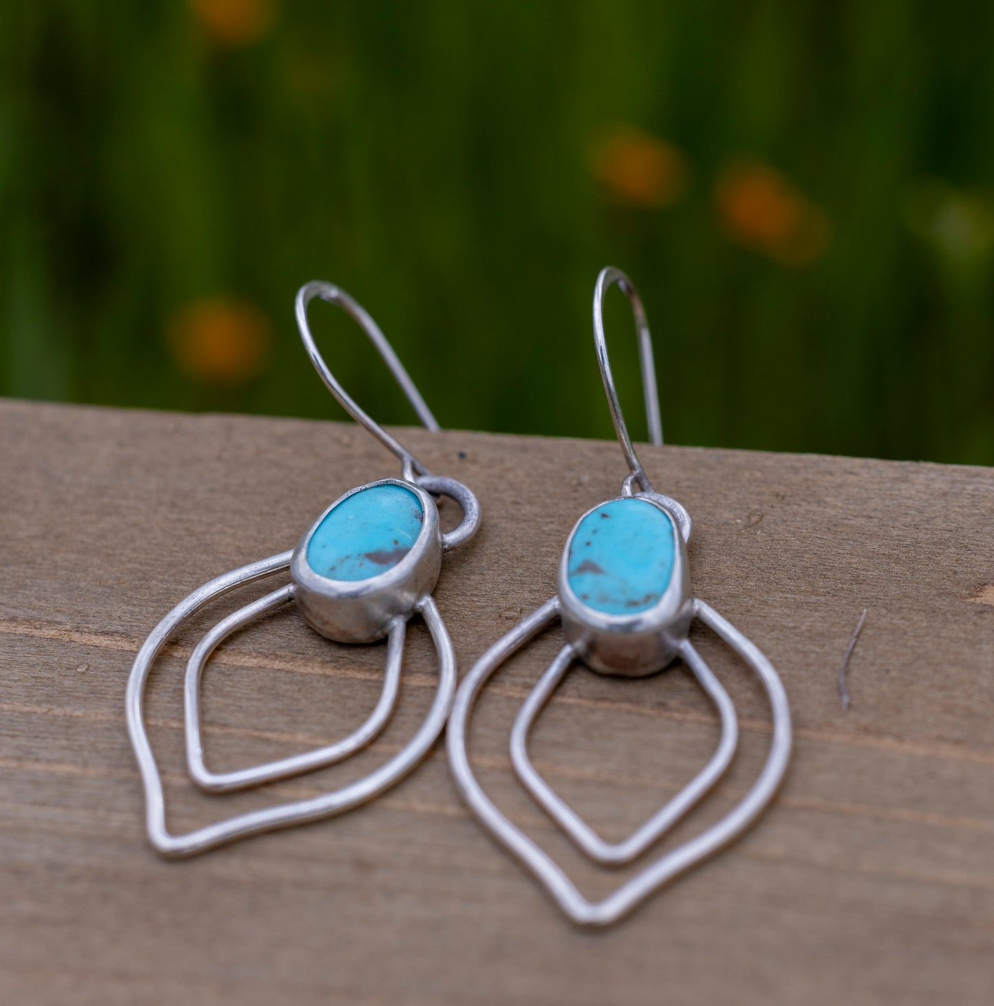 Double Petals with Turquoise Stone Earrings