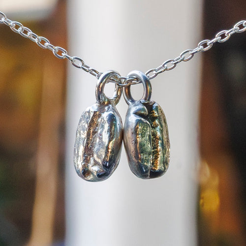 Cast coffee bean sterling silver pendant necklace - Bright Side Jewelry Co.