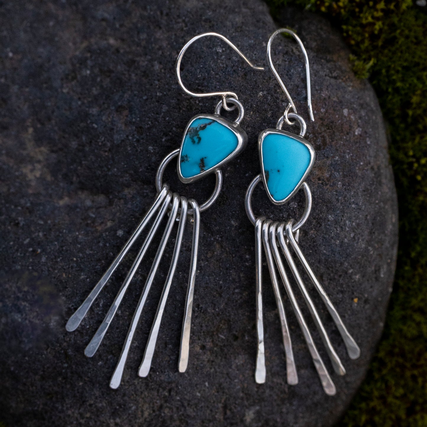 Kingman Turquoise with Hammered Sterling Fringe