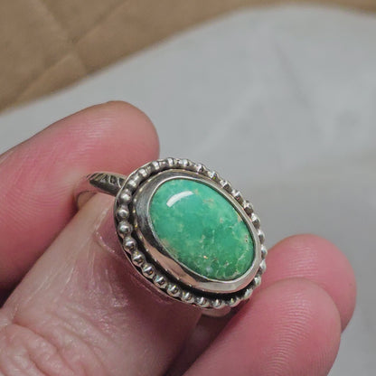 Size 12.25 // Sterling Silver Textured Band with Turquoise Stone