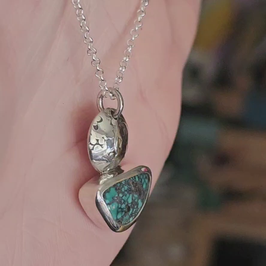 Turquoise and Textured Silver Dome Pendant