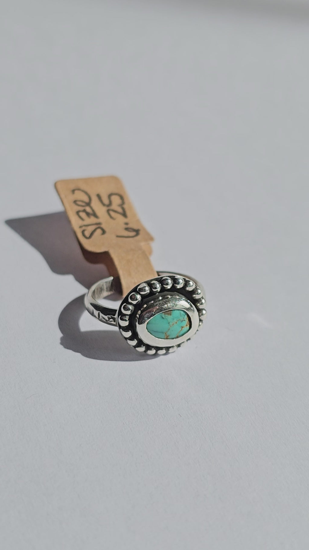 Handmade Sterling Silver Ring with Beaded Bezel & Stunning Stone - Size 6.25