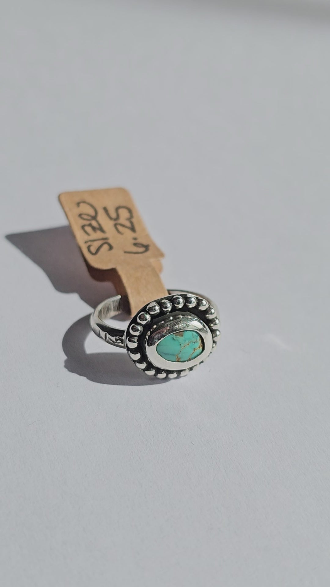 Handmade Sterling Silver Ring with Beaded Bezel & Stunning Stone - Size 6.25