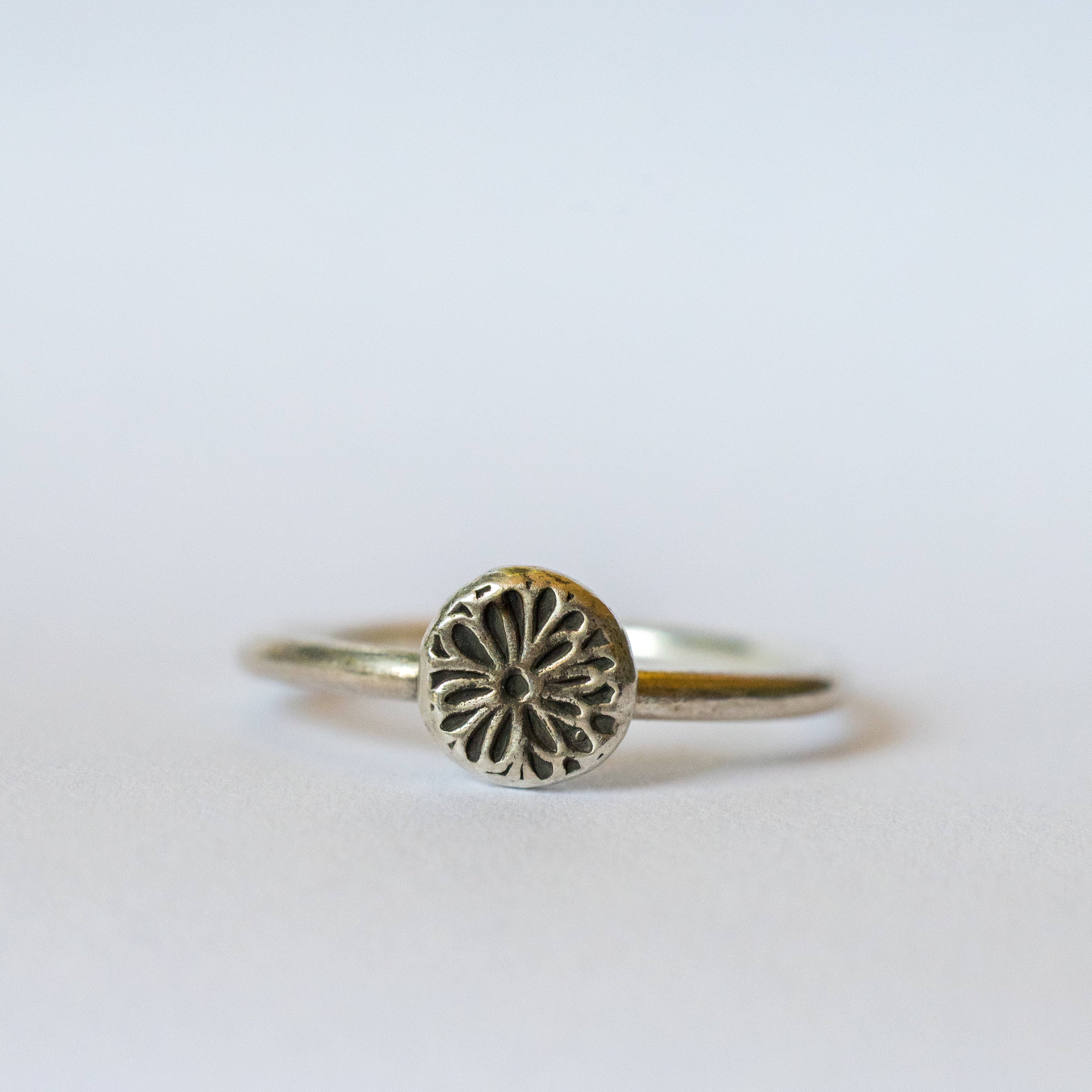 Sterling Silver + Fine Silver Textured Dot Size 5.5