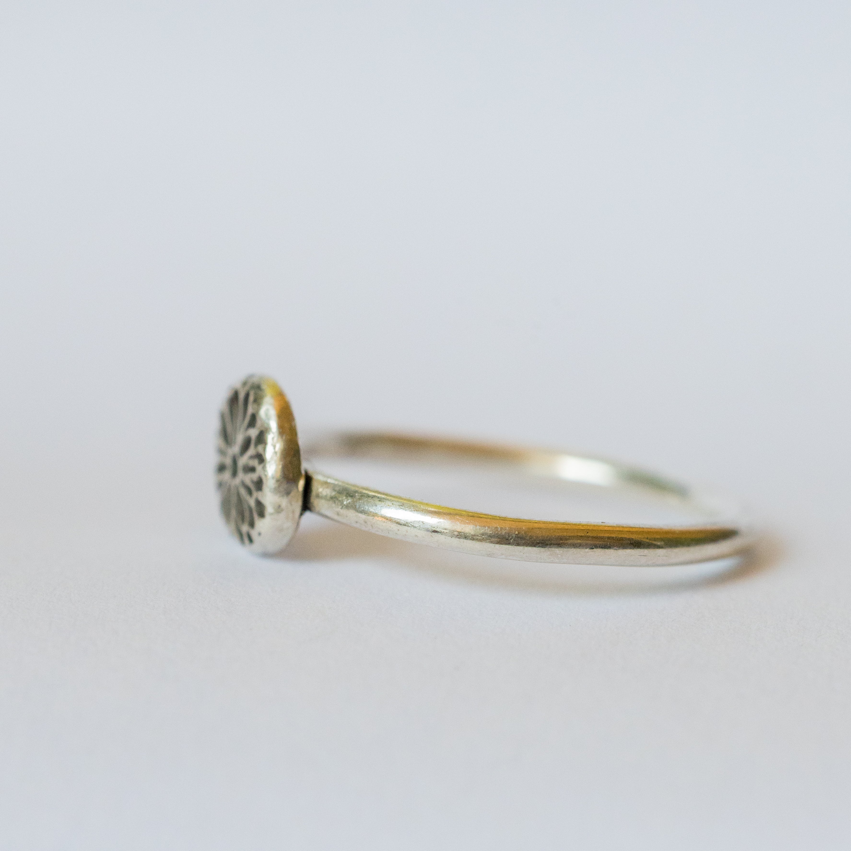 Sterling Silver + Fine Silver Textured Dot Size 5.5