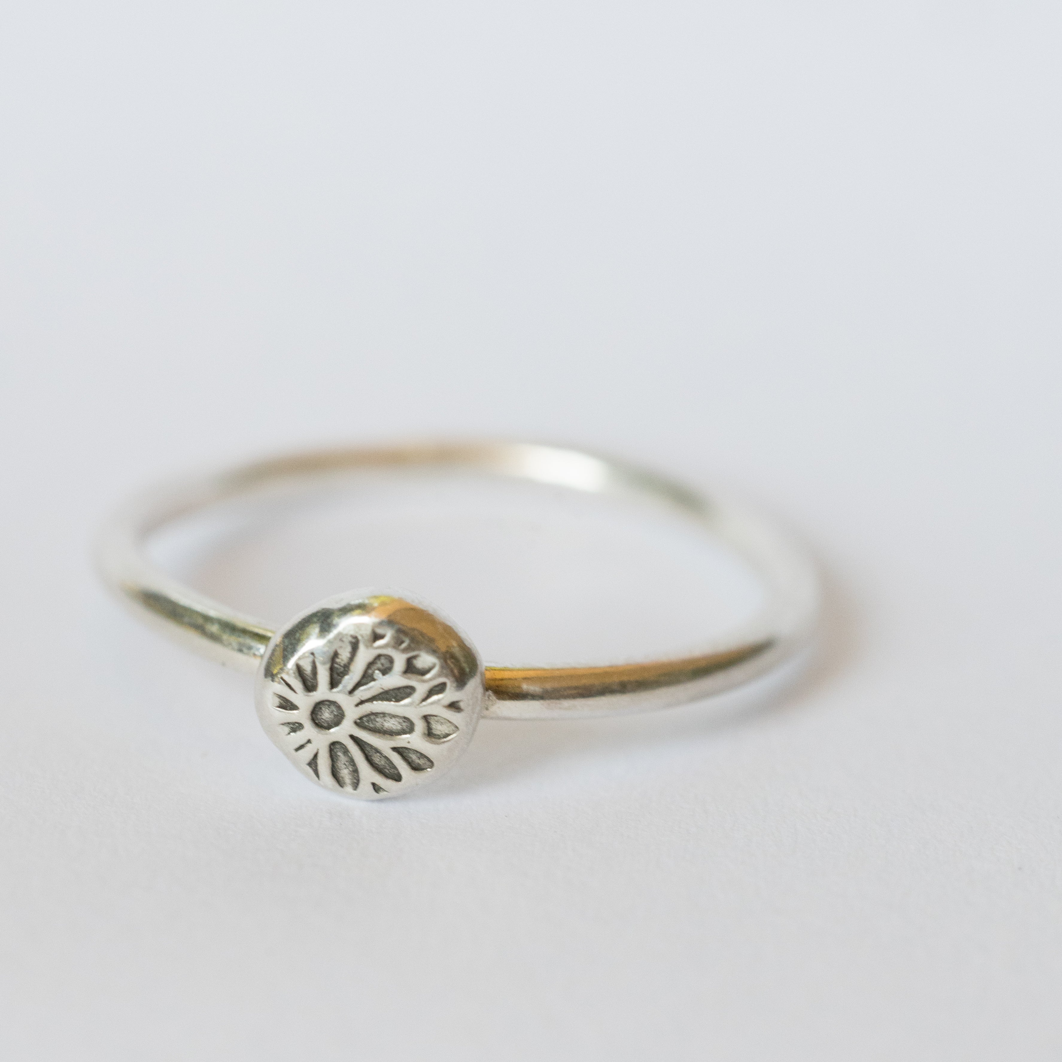 Sterling Silver + Fine Silver Textured Dot Size 7.5