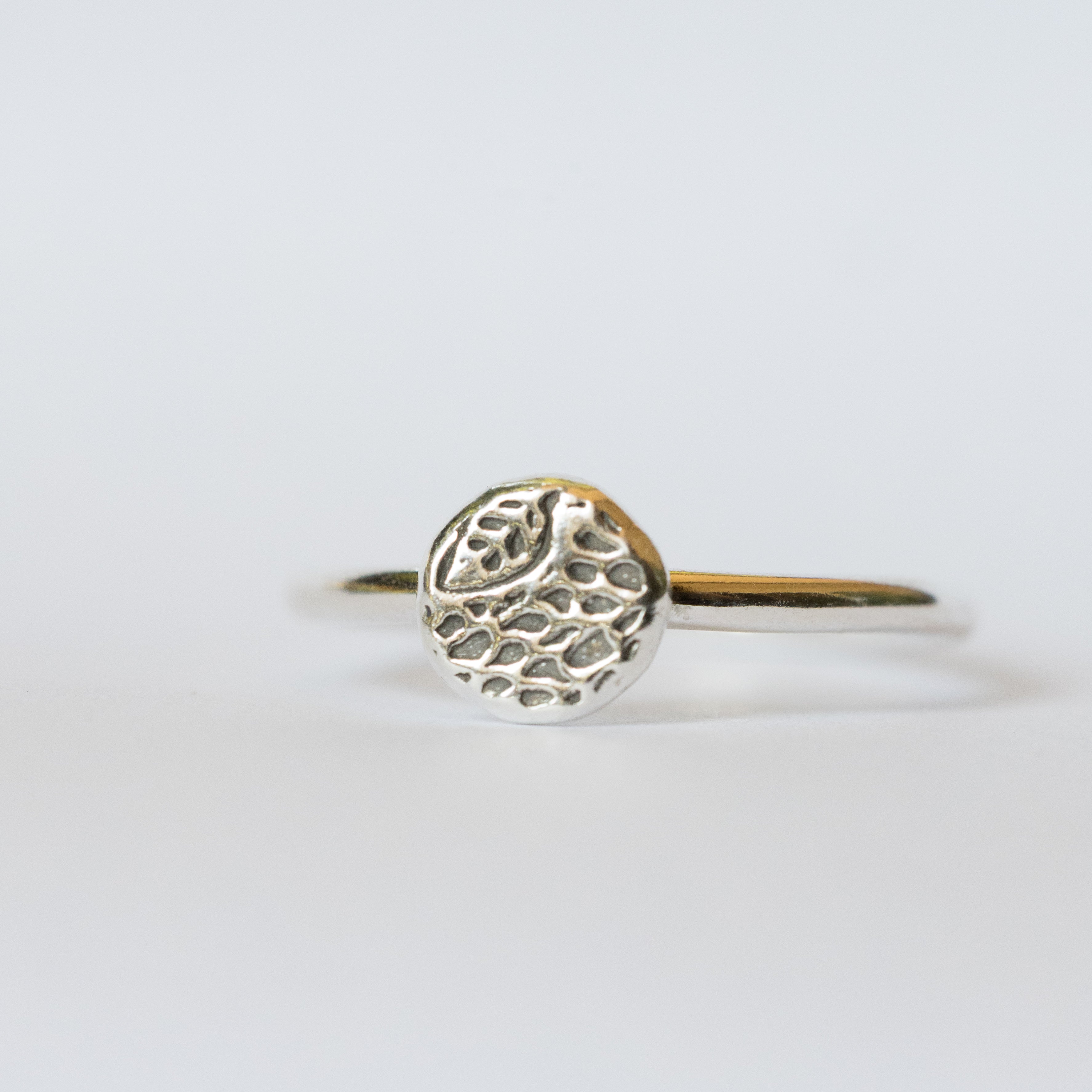 Sterling Silver + Fine Silver Textured Dot Size 5