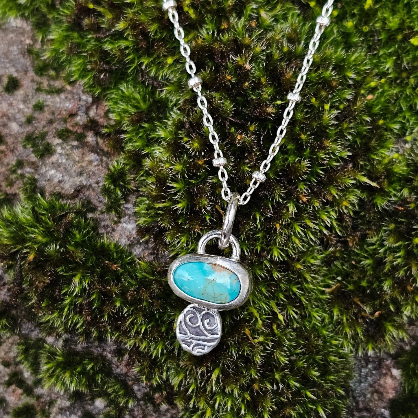 Small Turquoise and Textured Fine Silver Detail - Pendant Only + Chain Options
