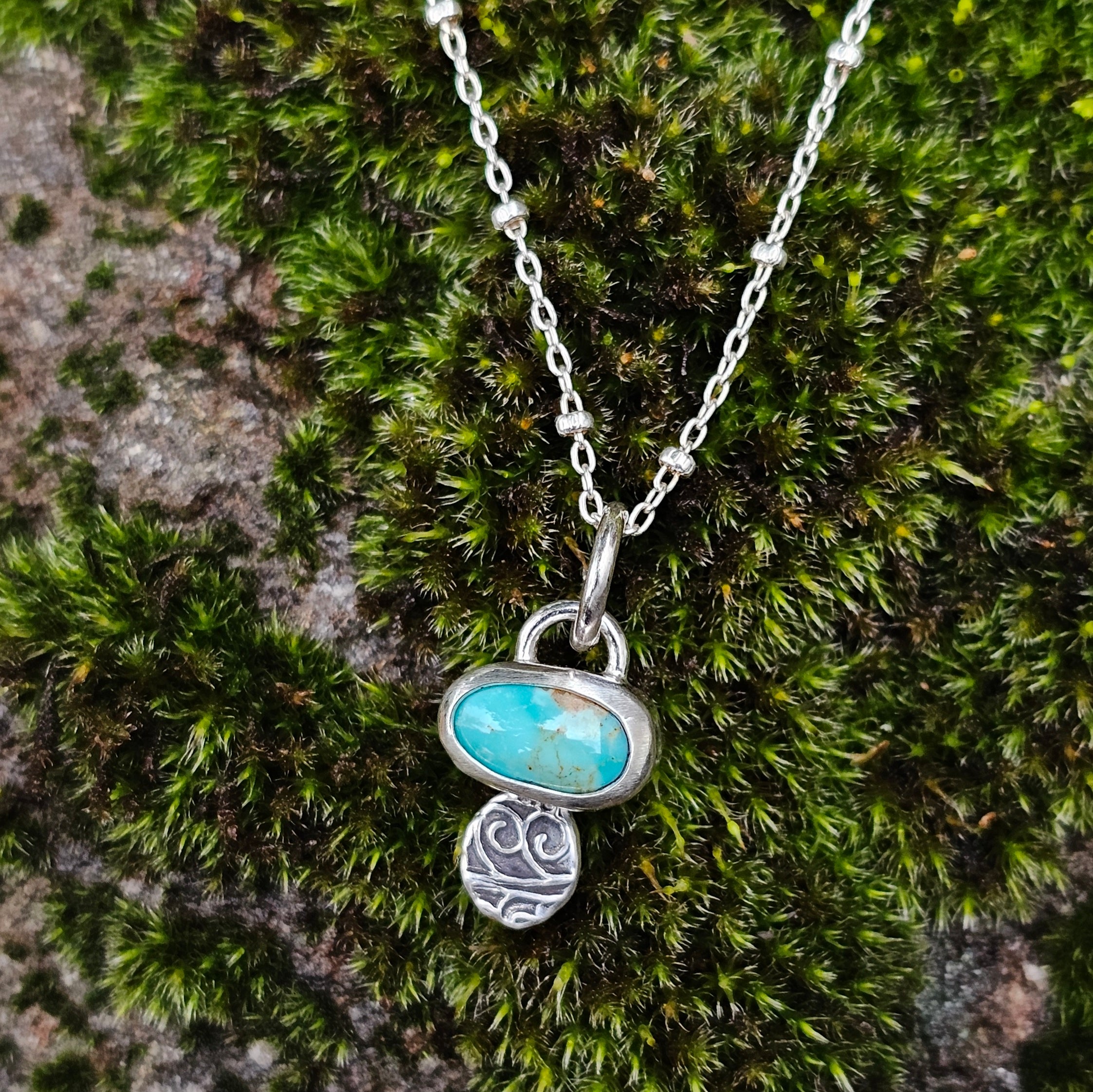 Small Turquoise and Textured Fine Silver Detail - Pendant Only + Chain Options
