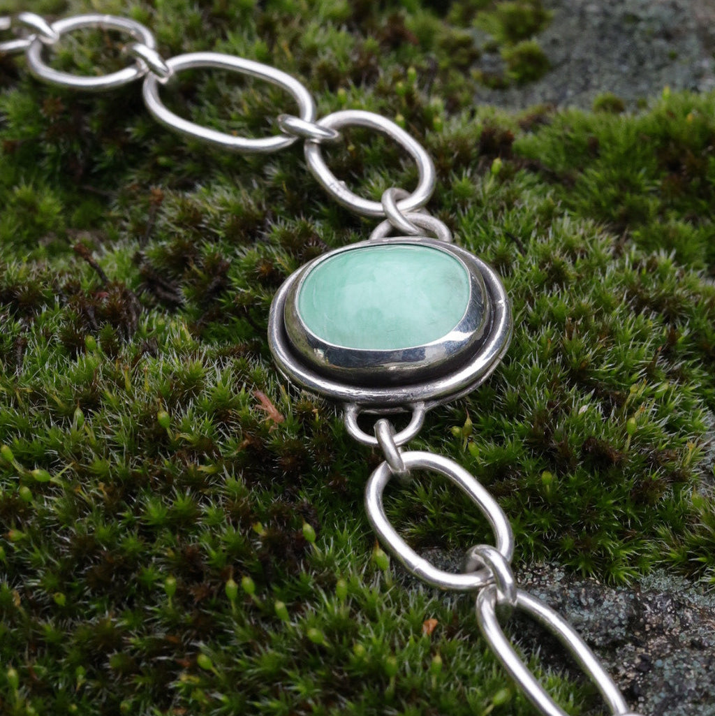 7.5 inches \\ Hand Fabricated Sterling Silver Chain Featuring Top grade Natural Lucin Variscite Stone