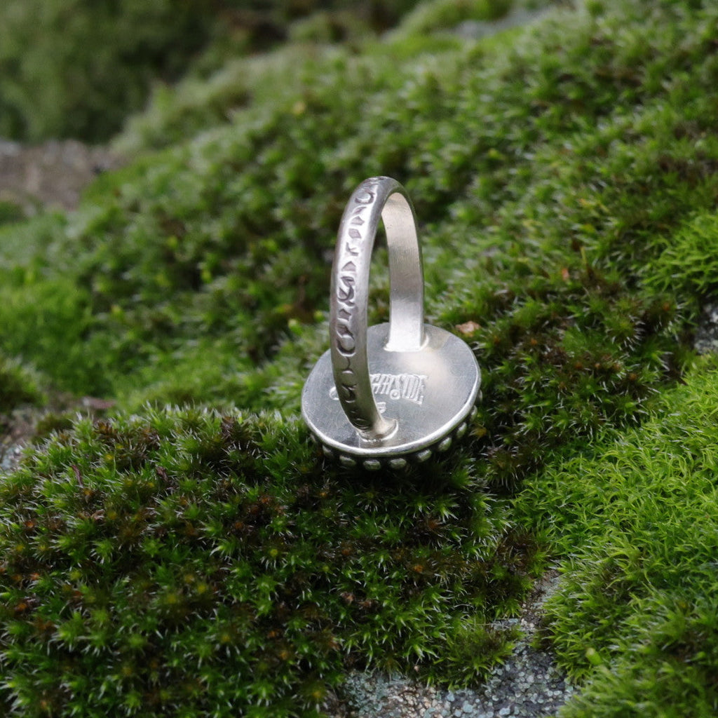 Size 7.5 // Top grade Natural Lucin Variscite Ring with Textured Sterling Silver Band