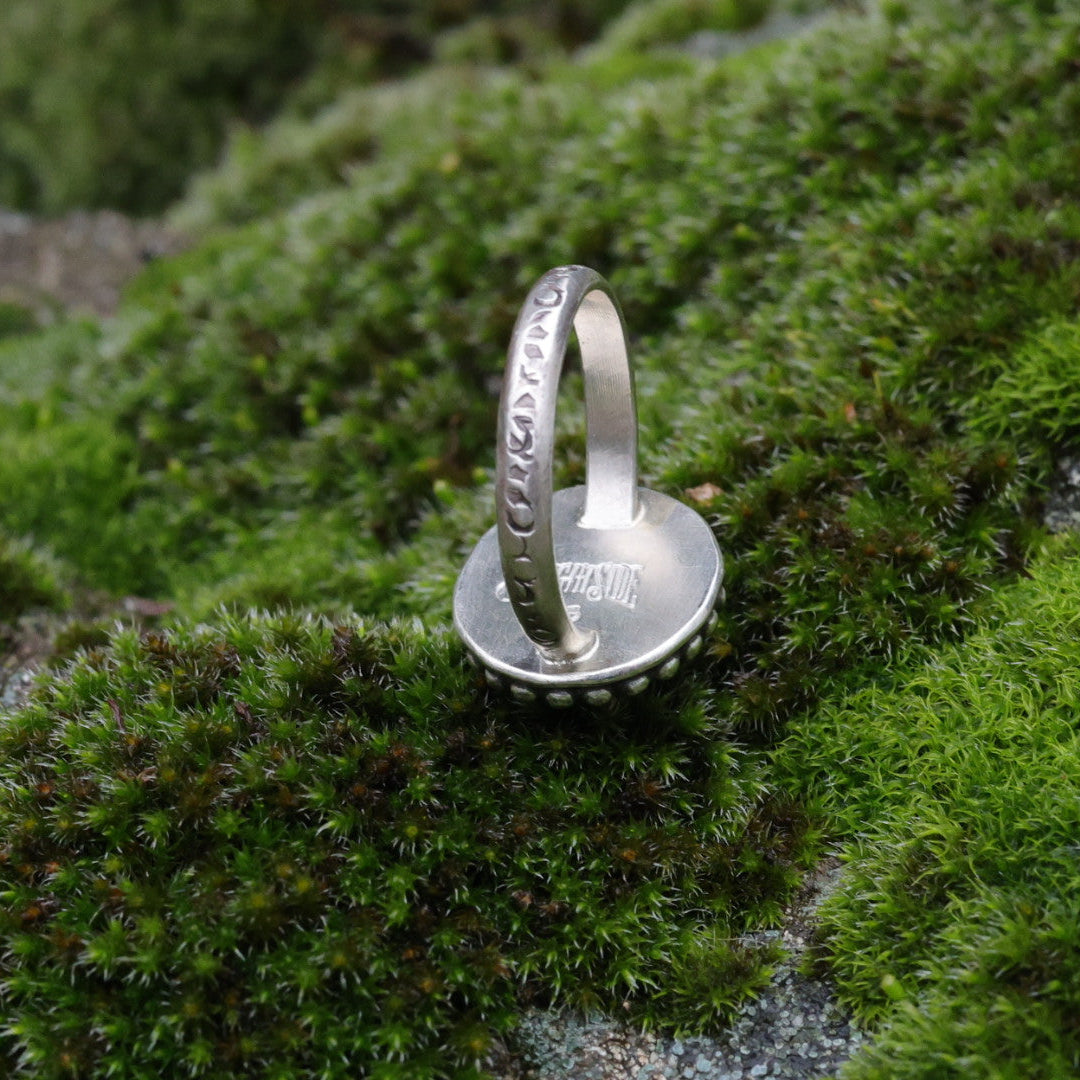 Size 7.5 // Top grade Natural Lucin Variscite Ring with Textured Sterling Silver Band