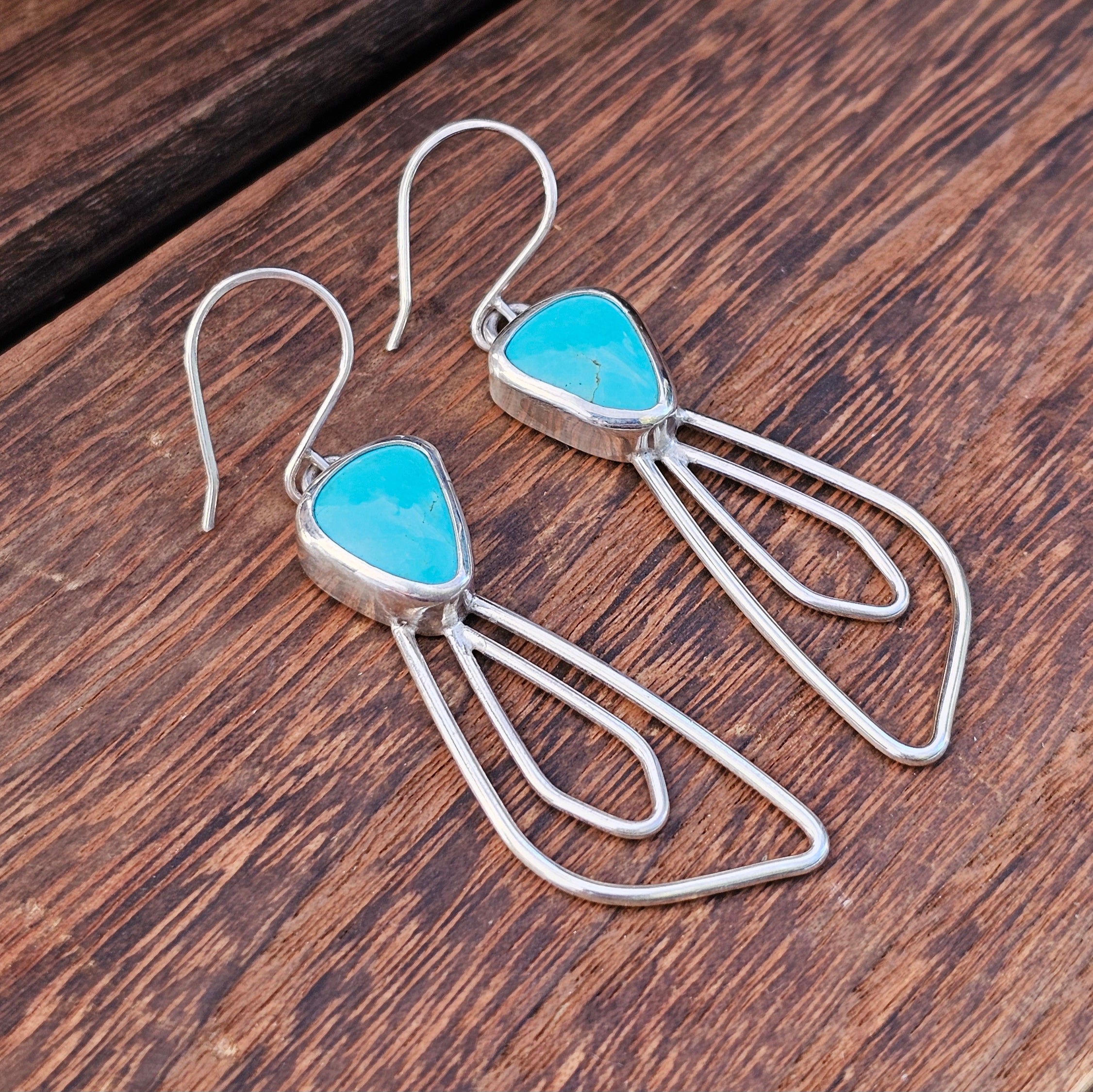 Kingman Turquoise Sterling Silver Wing Earrings