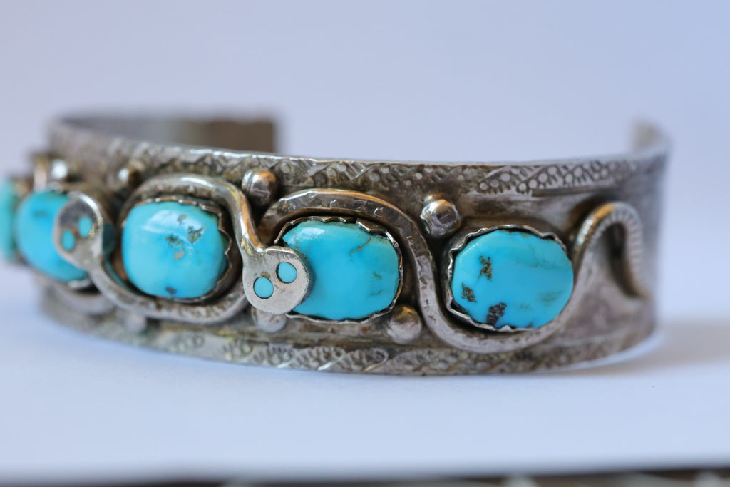 Effie C. Zuni Sterling Silver Turquoise Snake Cuff Bracelet