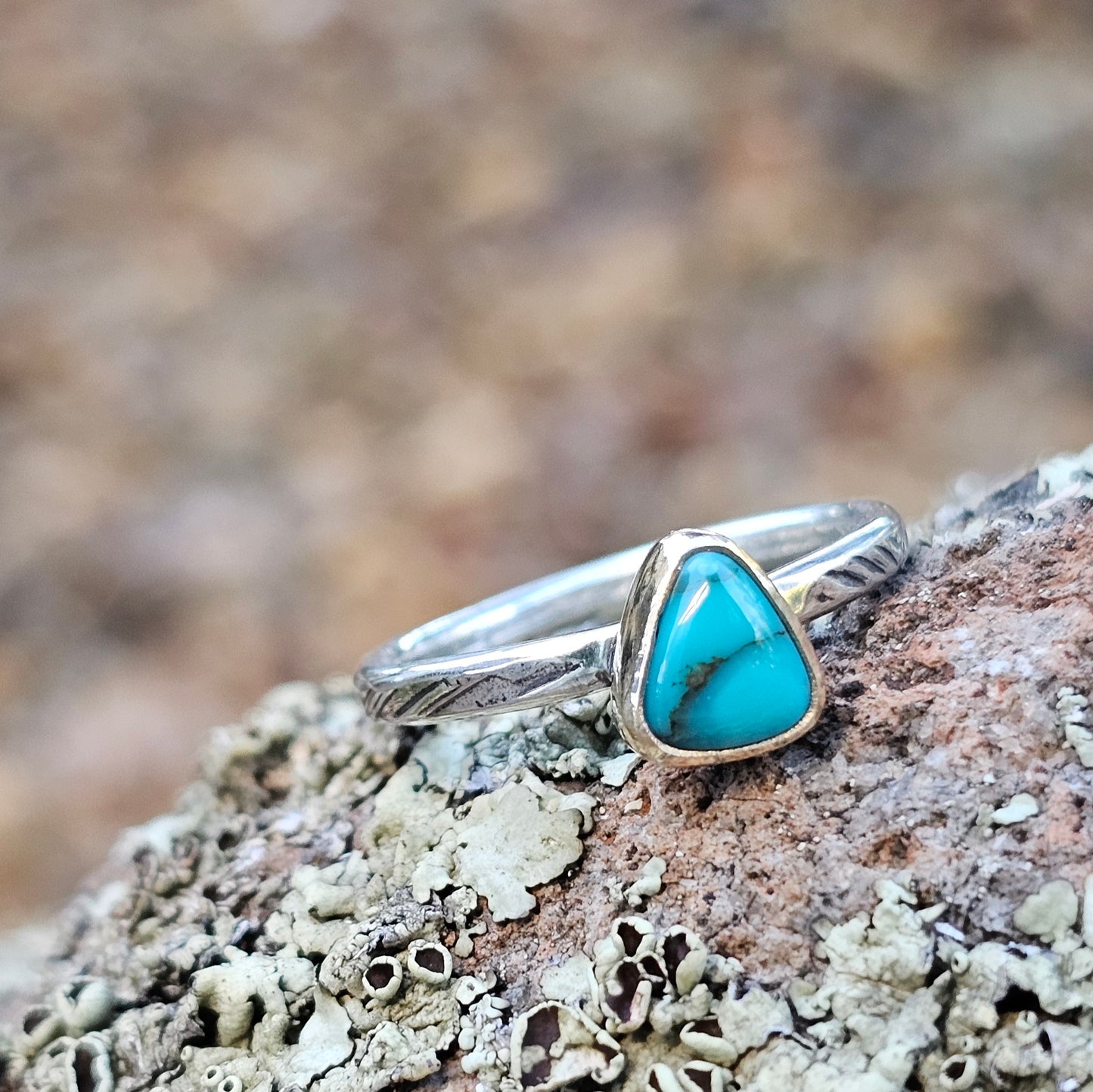 Size 6.75 US | 14k Bezel + Turquoise + Sterling Silver Band