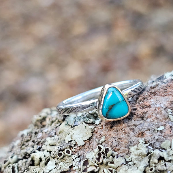 Size 7 US | 14k Bezel + Turquoise + Sterling Silver Band