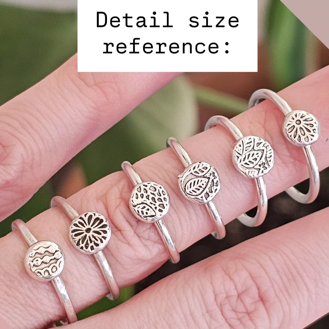 Sterling Silver + Fine Silver Textured Dot Size 6.5