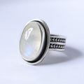 Moonstone Sterling Silver Ring – Beaded Double Band – Size 8.5