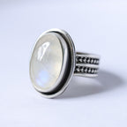 Moonstone Sterling Silver Ring – Beaded Double Band – Size 8.5