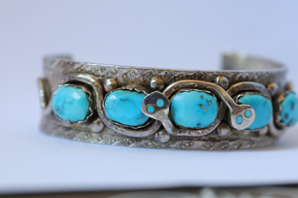 Effie C. Zuni Sterling Silver Turquoise Snake Cuff Bracelet