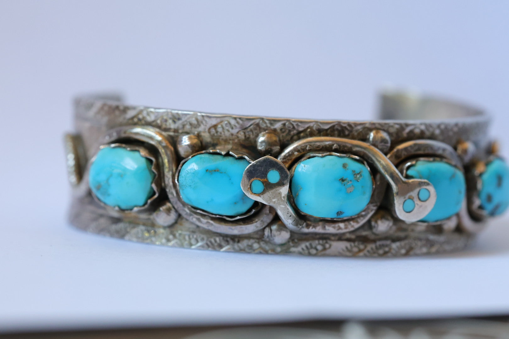 Effie C. Zuni Sterling Silver Turquoise Snake Cuff Bracelet
