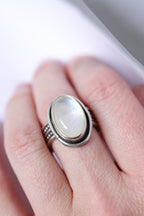 Moonstone Sterling Silver Ring – Beaded Double Band – Size 8.5