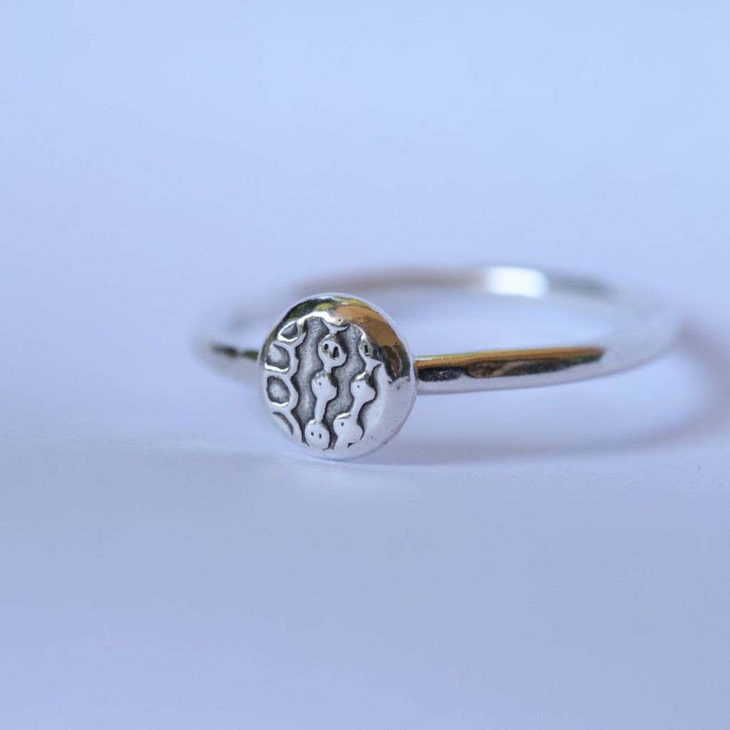 Sterling Silver + Fine Silver Textured Dot Size 6.5