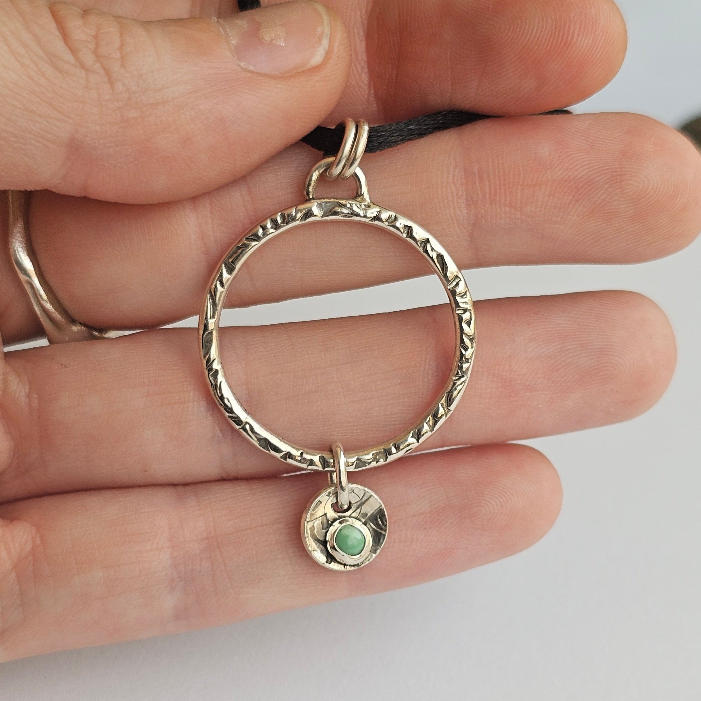 Textured Hoop Pendant with Variscite Dangle