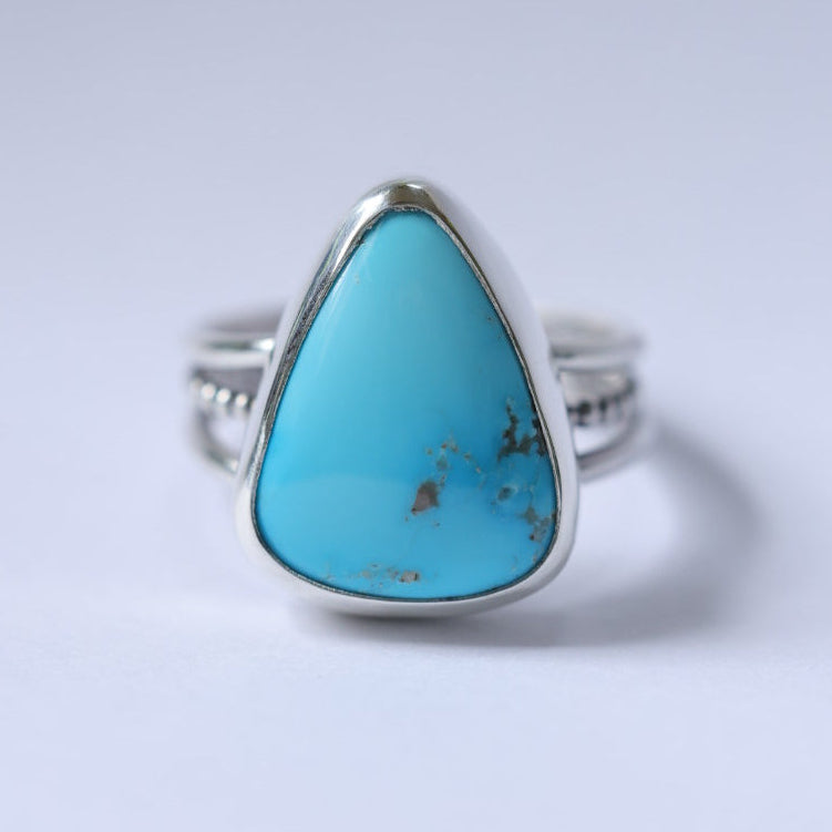 Turquoise Sterling Silver Ring – Beaded Band – Size 10