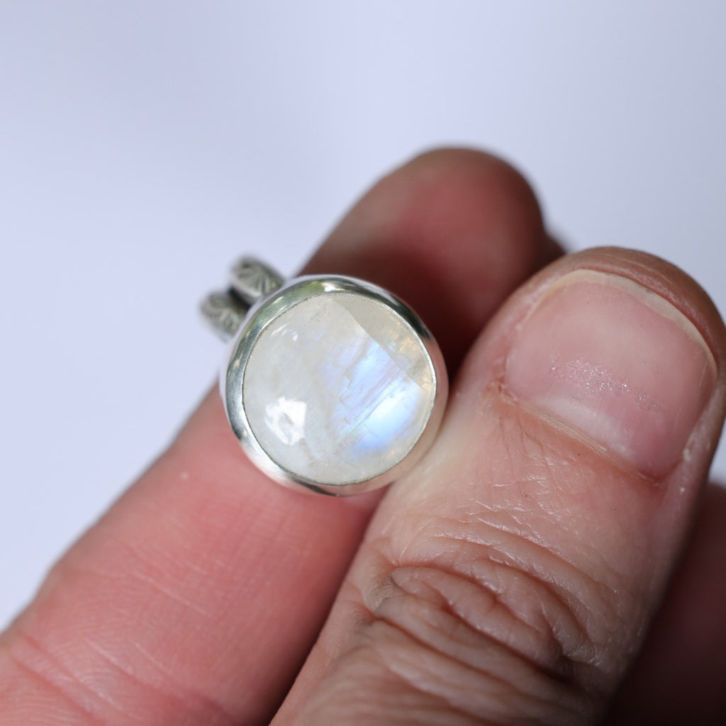 Moonstone Sterling Silver Ring – Stamped Double Band – Size 6.5