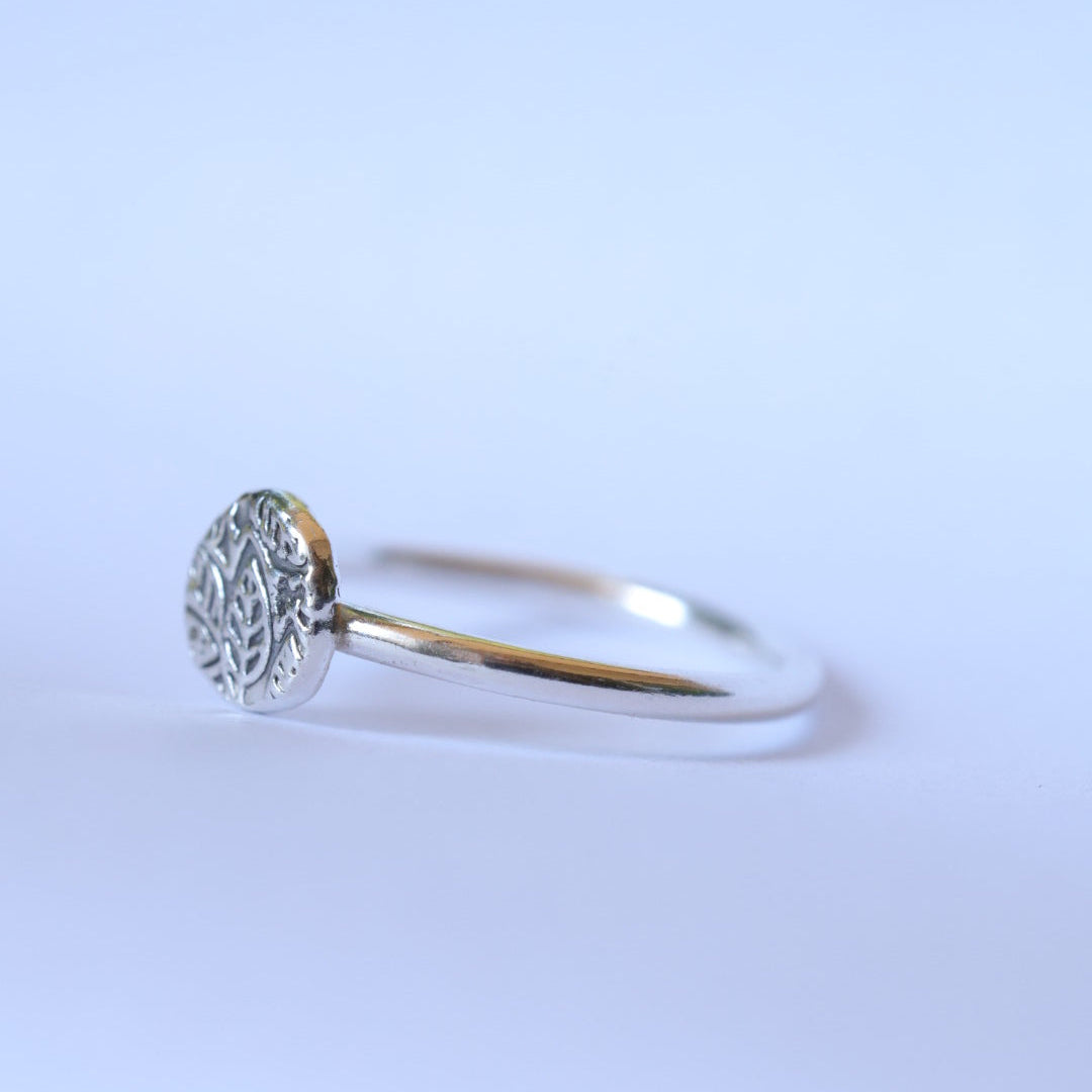 Sterling Silver + Fine Silver Textured Dot Size 6