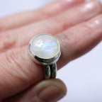 Moonstone Sterling Silver Ring – Stamped Double Band – Size 6.5