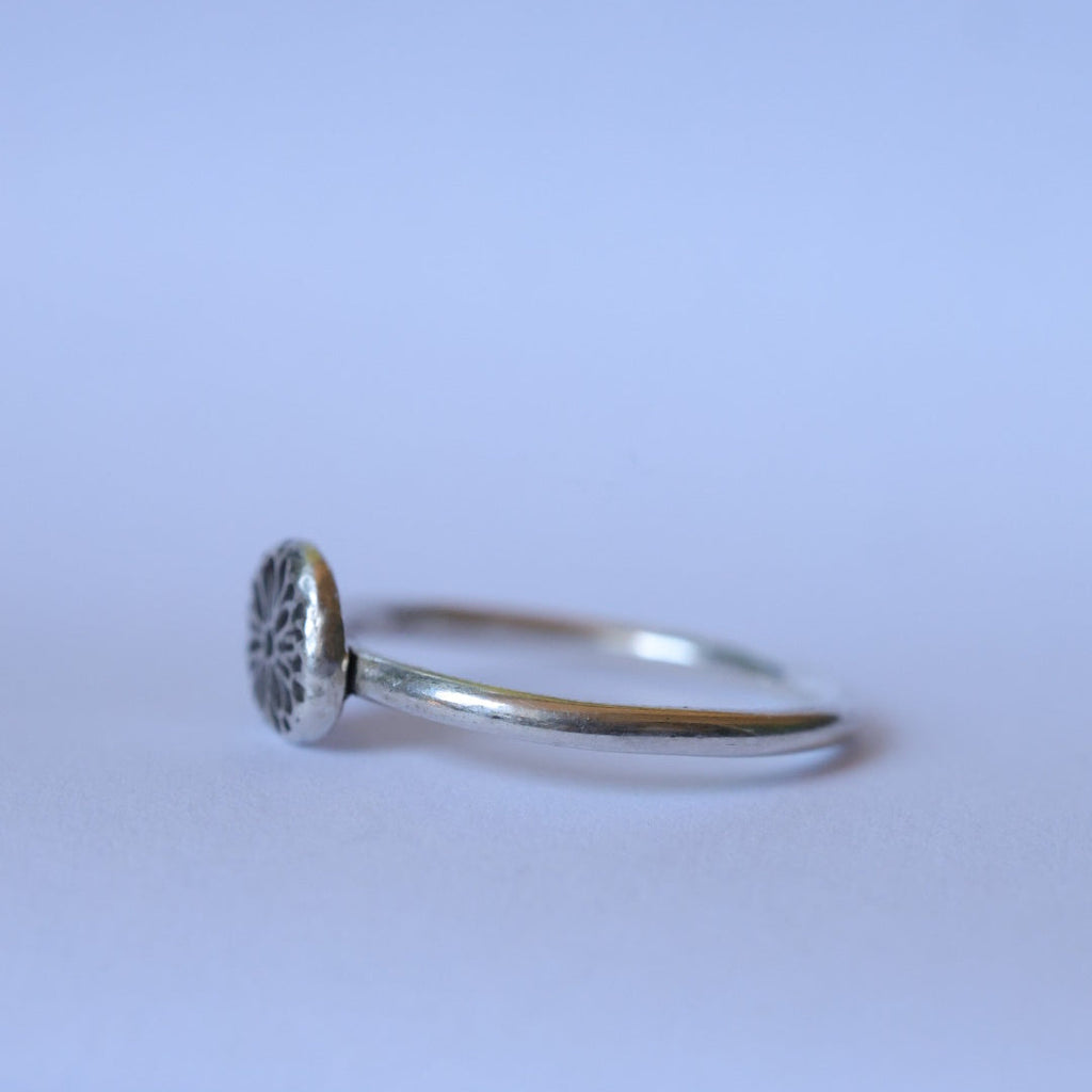 Sterling Silver + Fine Silver Textured Dot Size 5.5