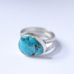 Turquoise Sterling Silver Ring – Stamped Double Band – Size 9.5 - handmade by Bright Side Jewelry Co.