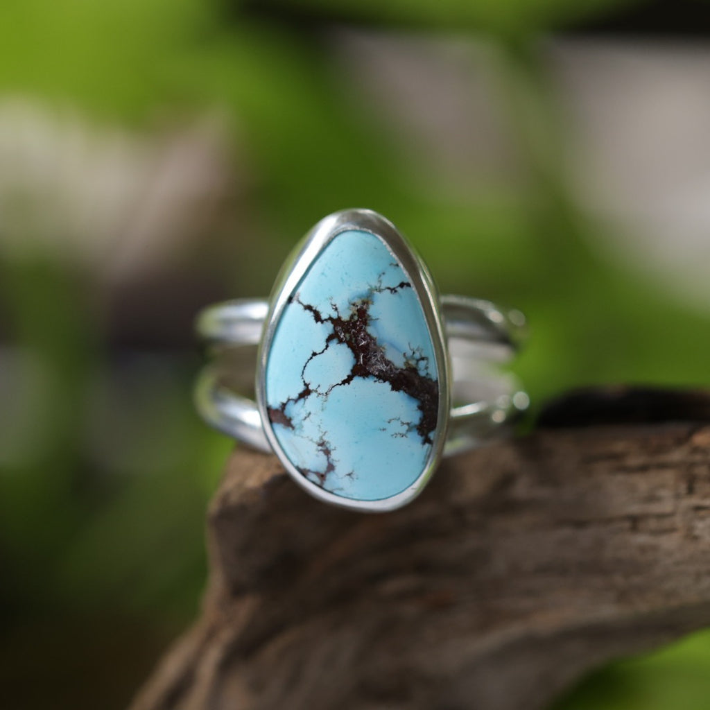 Turquoise Sterling Silver Ring – Double Band – Size 11.5