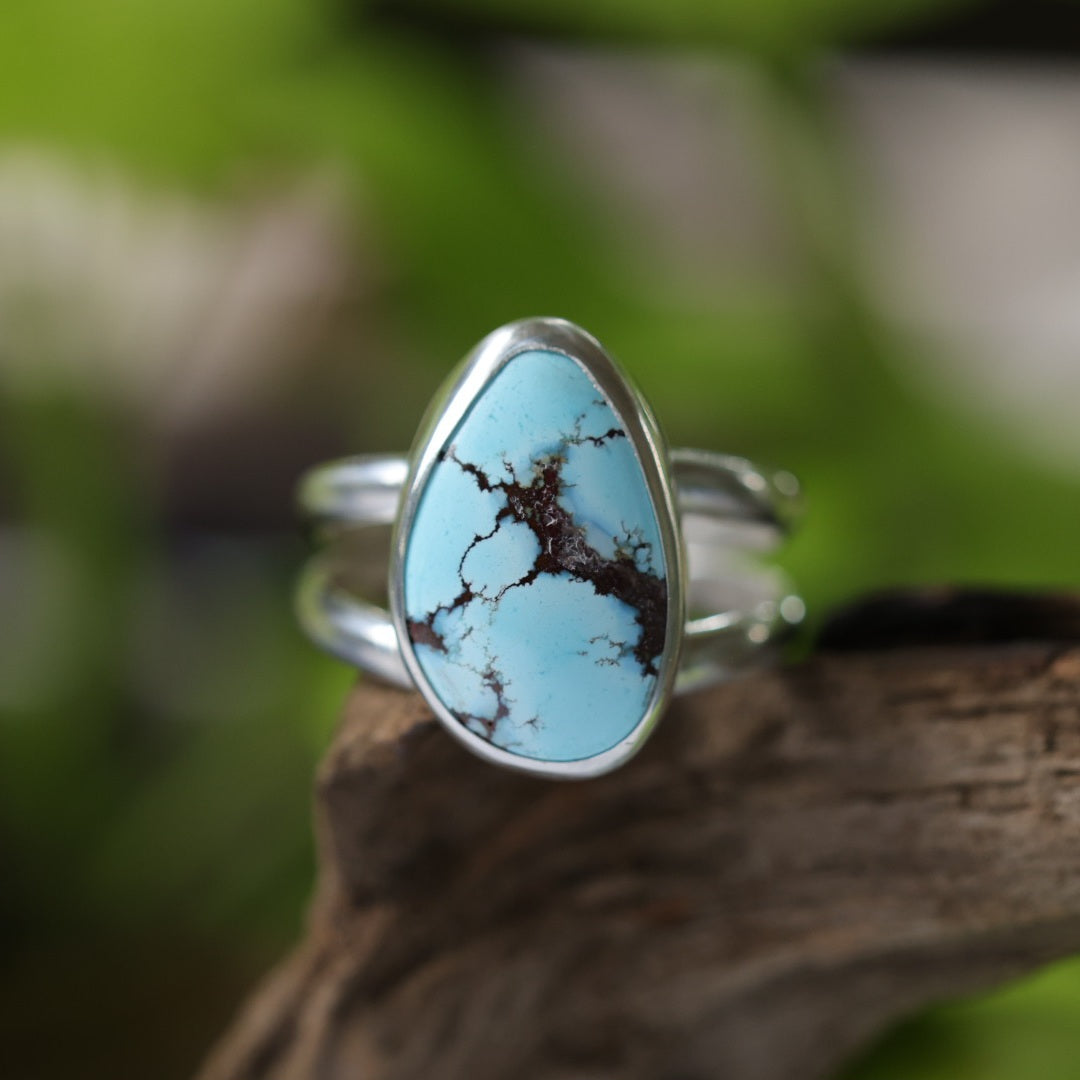 Turquoise Sterling Silver Ring – Double Band – Size 11.5