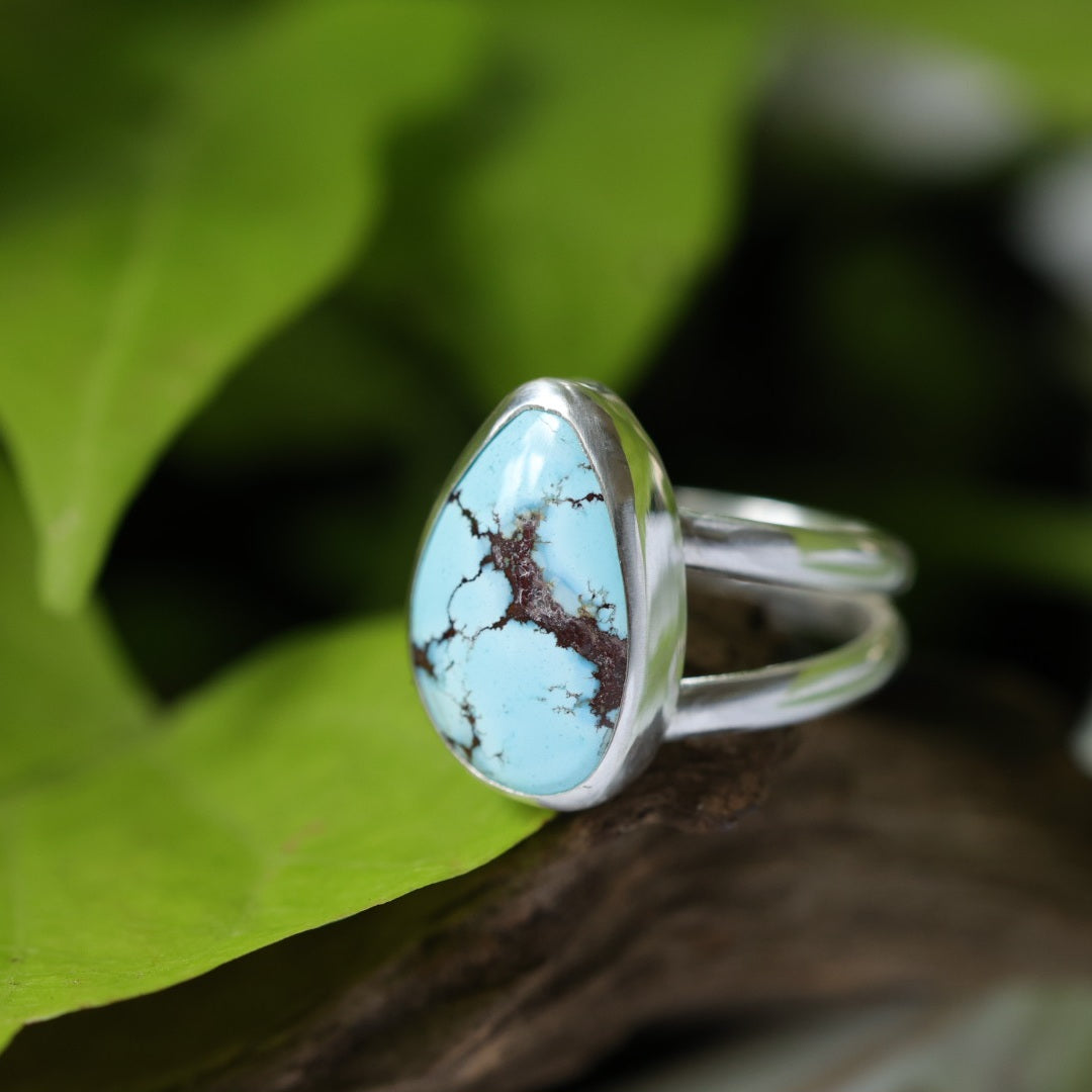 Turquoise Sterling Silver Ring – Double Band – Size 11.5