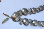 Alfred Peyton Stamped Sterling Silver Concho and Feather Necklace