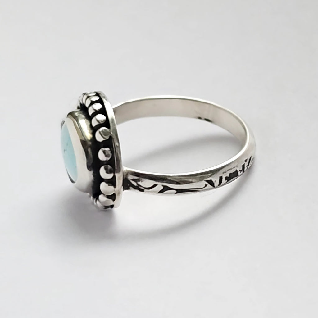 Size 8.75 // Turquoise Ring with Textured Sterling Silver Band