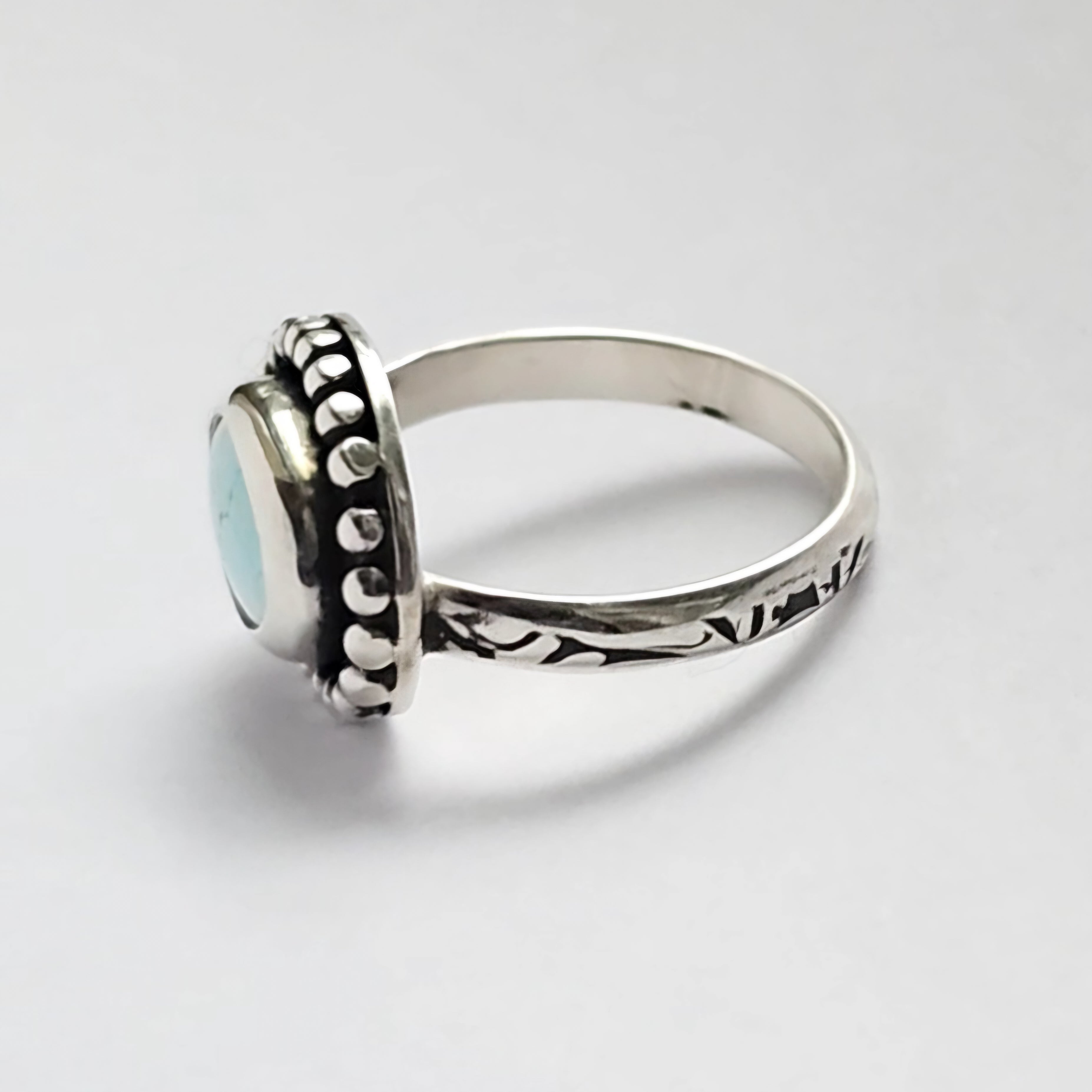 Size 8.75 // Turquoise Ring with Textured Sterling Silver Band