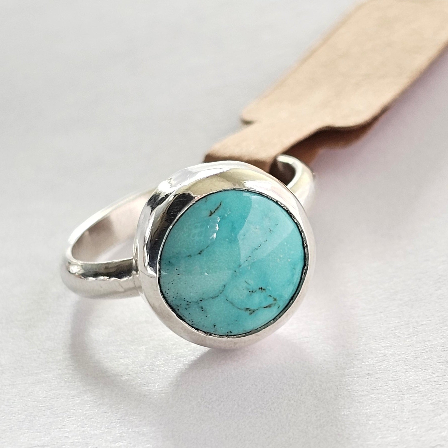 Handmade Sterling Silver Ring with Turquoise Stone - Size 7.5
