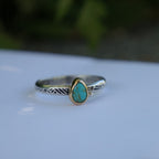 Size 9.25 US  || Turquoise Stone with 14k Bezel + Sterling Silver Band