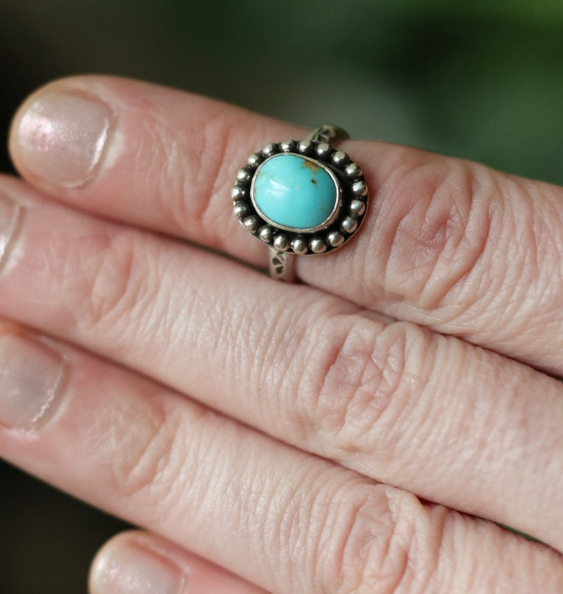 Size 4.75 // Turquoise Ring with Textured Sterling Silver Band