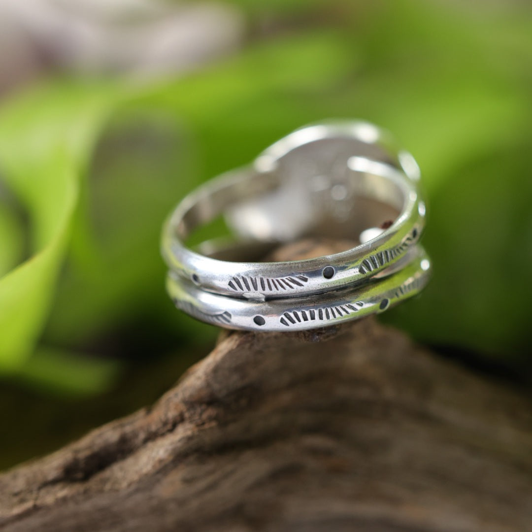 Turquoise Sterling Silver Ring – Stamped Double Band – Size 9.5