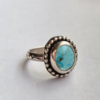 Size 6.25 // Sterling Silver Textured Band with Turquoise Stone