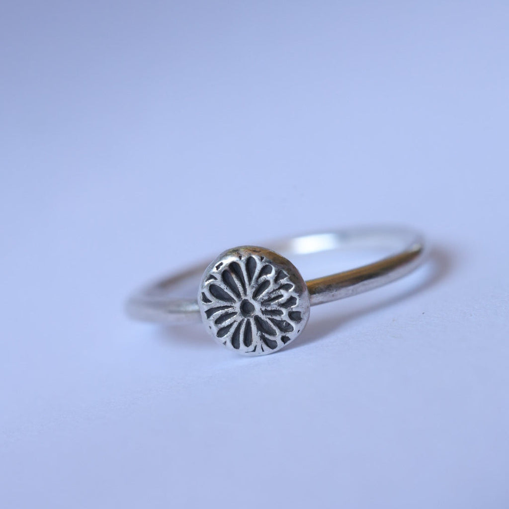 Sterling Silver + Fine Silver Textured Dot Size 5.5