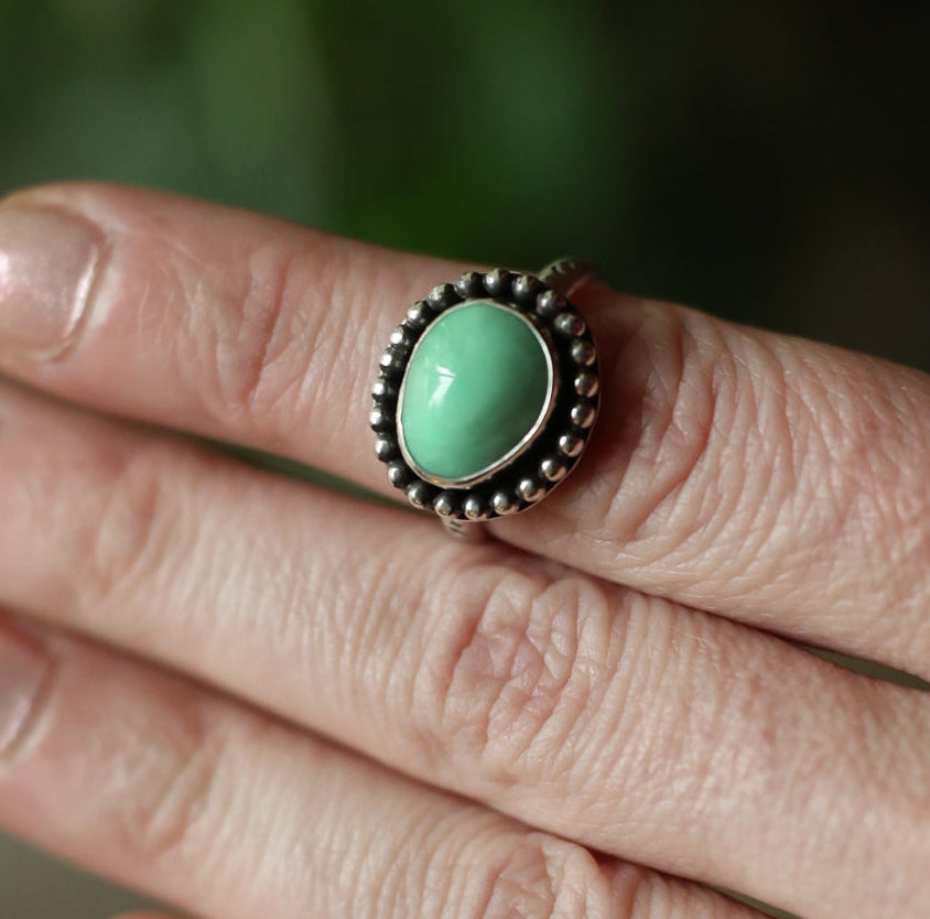 Size 7.5 // Top grade Natural Lucin Variscite Ring with Textured Sterling Silver Band