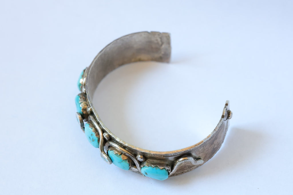 Effie C. Zuni Sterling Silver Turquoise Snake Cuff Bracelet
