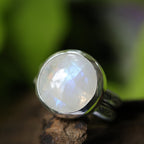Moonstone Sterling Silver Ring – Stamped Double Band – Size 6.5