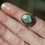 Turquoise Sterling Silver Ring – Wide Textured Band – Size 8.75